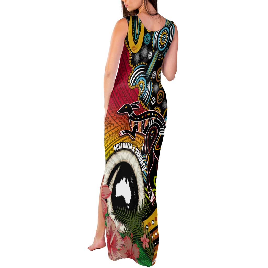 Vanuatu and Australia Together Tank Maxi Dress Kangaroo with Pig Tusk Indigenous Pattern
