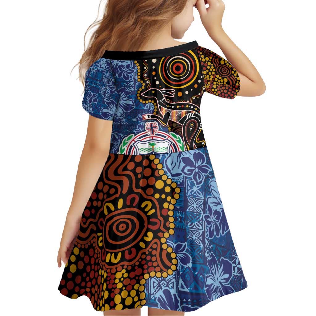 Samoa and Australia Together Family Matching Short Sleeve Bodycon Dress and Hawaiian Shirt Kangaroo and Tribal Hibiscus Aboriginal Pattern