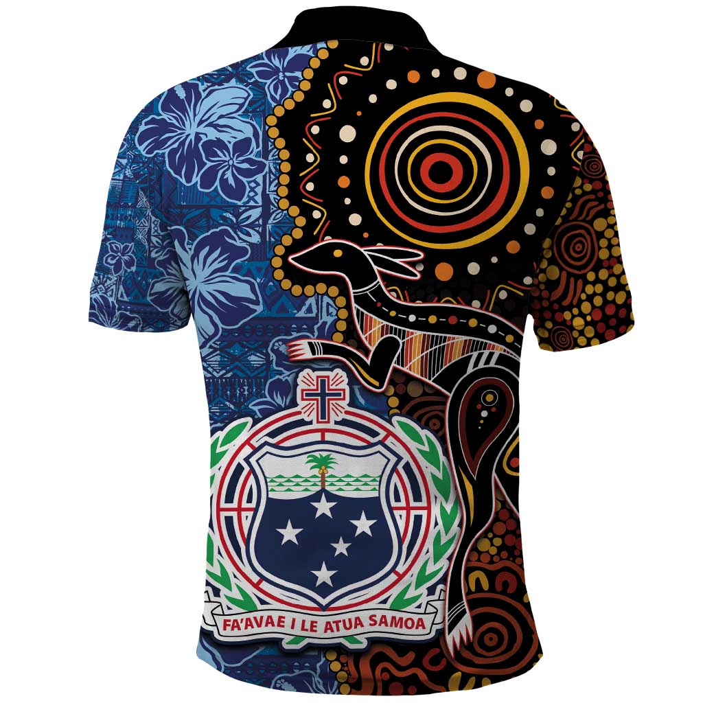 Samoa and Australia Together Polo Shirt Kangaroo and Tribal Hibiscus Aboriginal Pattern
