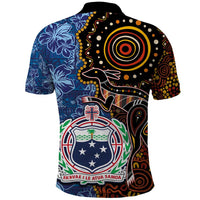 Samoa and Australia Together Polo Shirt Kangaroo and Tribal Hibiscus Aboriginal Pattern