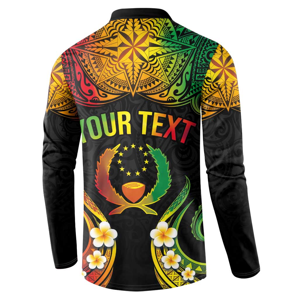 Personalised Pohnpei Independence Day Button Sweatshirt Polynesian Tattoo and Plumeria Reggae Color