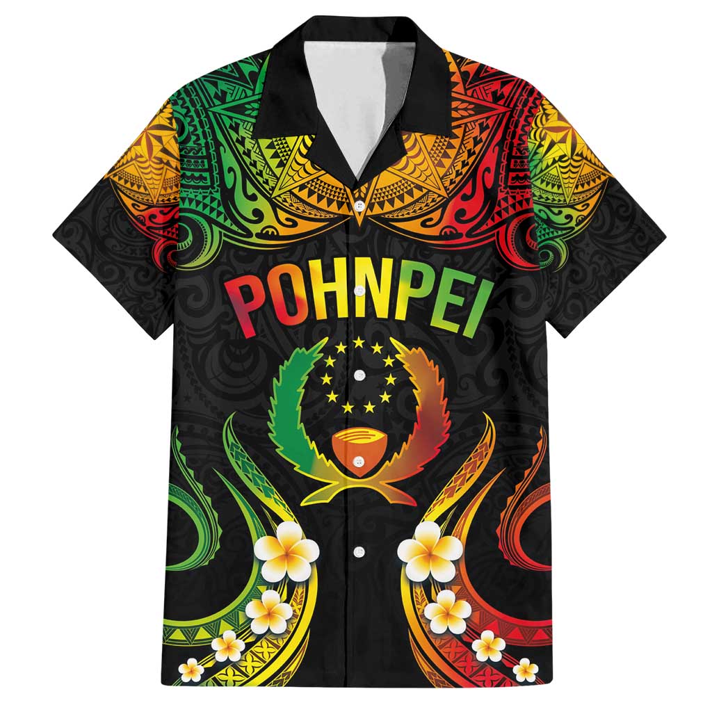 Personalised Pohnpei Independence Day Family Matching Long Sleeve Bodycon Dress and Hawaiian Shirt Polynesian Tattoo and Plumeria Reggae Color