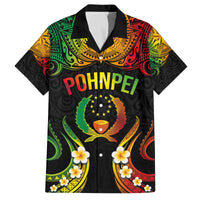 Personalised Pohnpei Independence Day Family Matching Off The Shoulder Long Sleeve Dress and Hawaiian Shirt Polynesian Tattoo and Plumeria Reggae Color