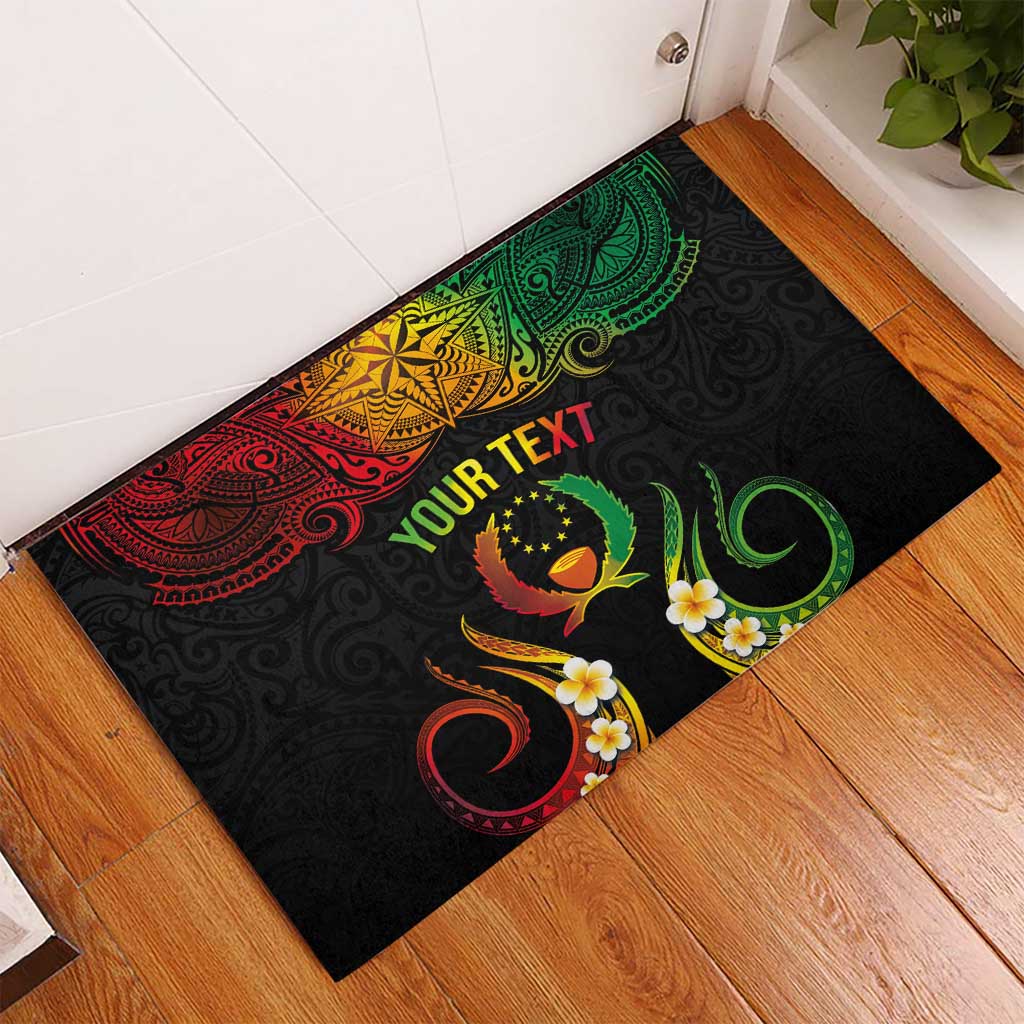 Personalised Pohnpei Independence Day Rubber Doormat Polynesian Tattoo and Plumeria Reggae Color