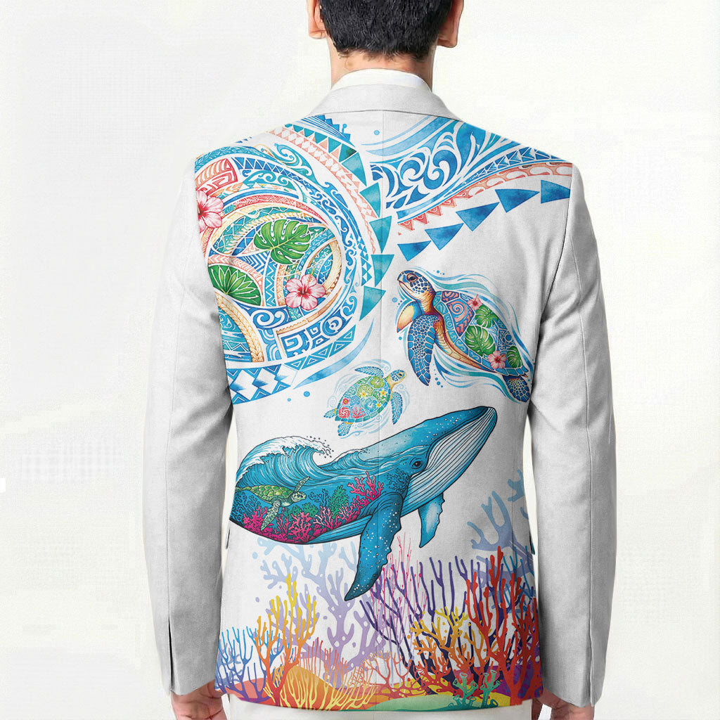 Hawaiian Turtles and Whales Blazer Polynesian Tropical Tattoo Ocean Style LT03 - Polynesian Pride