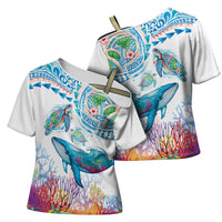 Hawaiian Turtles and Whales Cross Shoulder Shirt Polynesian Tropical Tattoo Ocean Style LT03 - Polynesian Pride