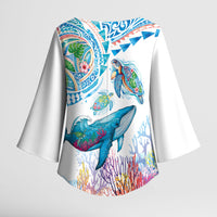 Hawaiian Turtles and Whales Kimono Sleeve Blouse Polynesian Tropical Tattoo Ocean Style LT03 - Polynesian Pride
