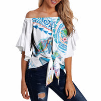 Hawaiian Turtles and Whales Off Shoulder Wrap Waist Top Polynesian Tropical Tattoo Ocean Style LT03 Multicolor - Polynesian Pride