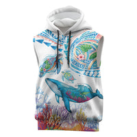 Hawaiian Turtles and Whales Sleeveless Hoodie Polynesian Tropical Tattoo Ocean Style LT03 Multicolor - Polynesian Pride