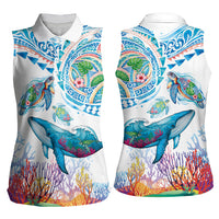 Hawaiian Turtles and Whales Women Sleeveless Polo Shirt Polynesian Tropical Tattoo Ocean Style LT03 - Polynesian Pride