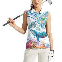 Hawaiian Turtles and Whales Women Sleeveless Polo Shirt Polynesian Tropical Tattoo Ocean Style LT03 - Polynesian Pride