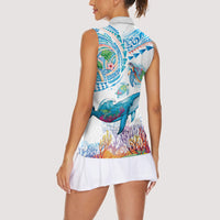 Hawaiian Turtles and Whales Women Sleeveless Polo Shirt Polynesian Tropical Tattoo Ocean Style LT03 - Polynesian Pride
