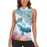 Hawaiian Turtles and Whales Women Sleeveless Polo Shirt Polynesian Tropical Tattoo Ocean Style LT03 - Polynesian Pride