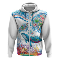 Hawaiian Turtles and Whales Zip Hoodie Polynesian Tropical Tattoo Ocean Style LT03 Zip Hoodie Multicolor - Polynesian Pride