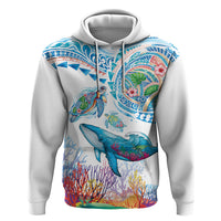 Hawaiian Turtles and Whales Zip Hoodie Polynesian Tropical Tattoo Ocean Style LT03 Pullover Hoodie Multicolor - Polynesian Pride