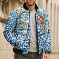 Hawaiian Turtle and Lei Bomber Puffer Jacket Tribal Kakau and Tropical Plants Human Heart LT03 - Polynesian Pride