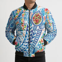 Hawaiian Turtle and Lei Bomber Puffer Jacket Tribal Kakau and Tropical Plants Human Heart LT03 - Polynesian Pride
