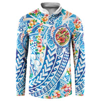 Hawaiian Turtle and Lei Button Sweatshirt Tribal Kakau and Tropical Plants Human Heart LT03 Multicolor - Polynesian Pride