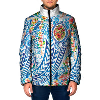 Hawaiian Turtle and Lei Padded Jacket Tribal Kakau and Tropical Plants Human Heart LT03 Men Multicolor - Polynesian Pride