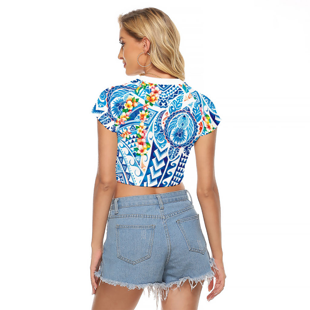 Hawaiian Turtle and Lei Raglan Cropped T Shirt Tribal Kakau and Tropical Plants Human Heart LT03 - Polynesian Pride