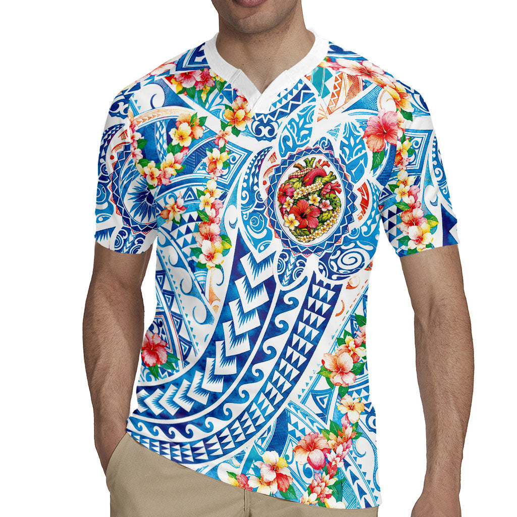 Hawaiian Turtle and Lei Rugby Jersey Tribal Kakau and Tropical Plants Human Heart LT03 - Polynesian Pride