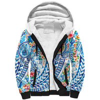 Hawaiian Turtle and Lei Sherpa Hoodie Tribal Kakau and Tropical Plants Human Heart LT03 Unisex Multicolor - Polynesian Pride