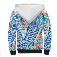 Hawaiian Turtle and Lei Sherpa Hoodie Tribal Kakau and Tropical Plants Human Heart LT03 - Polynesian Pride