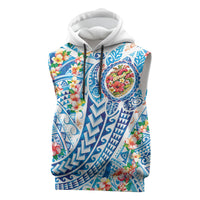 Hawaiian Turtle and Lei Sleeveless Hoodie Tribal Kakau and Tropical Plants Human Heart LT03 Multicolor - Polynesian Pride