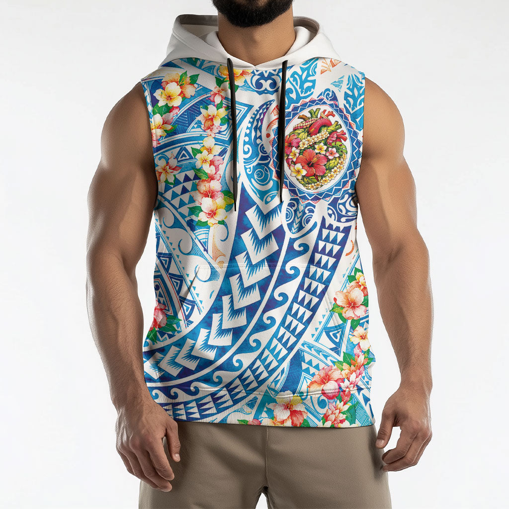 Hawaiian Turtle and Lei Sleeveless Hoodie Tribal Kakau and Tropical Plants Human Heart LT03 - Polynesian Pride