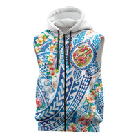 Hawaiian Turtle and Lei Sleeveless Zip Hoodie Tribal Kakau and Tropical Plants Human Heart LT03 Multicolor - Polynesian Pride