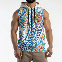 Hawaiian Turtle and Lei Sleeveless Zip Hoodie Tribal Kakau and Tropical Plants Human Heart LT03 - Polynesian Pride