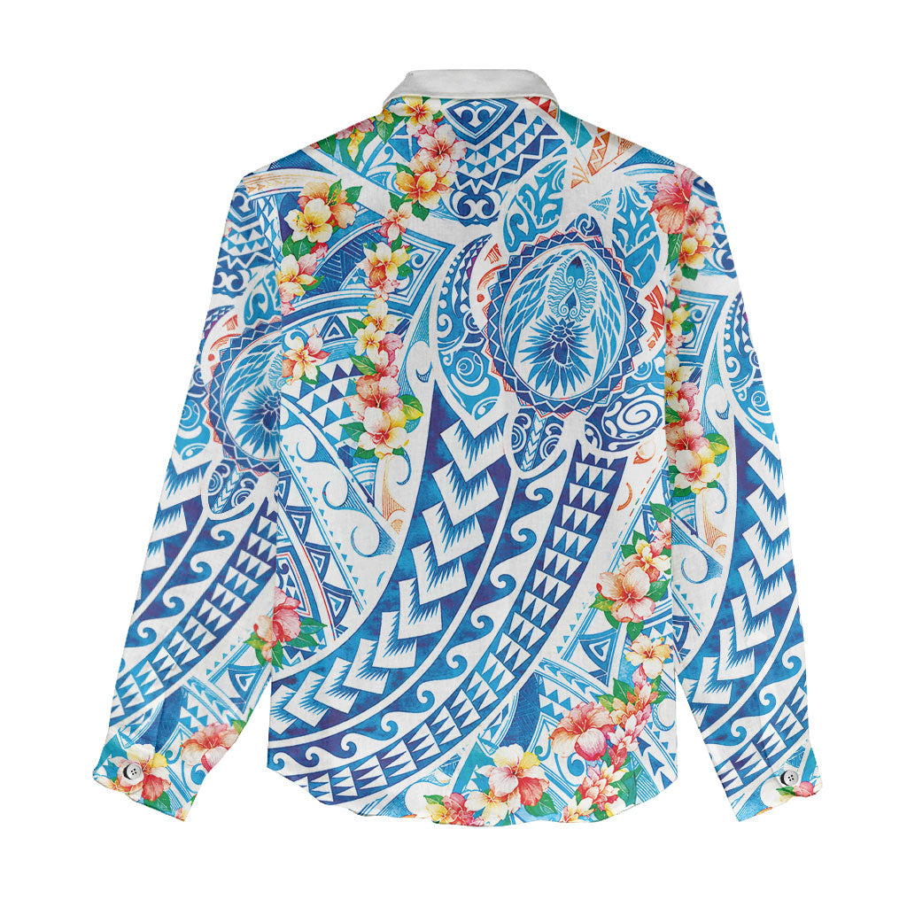 Hawaiian Turtle and Lei Women Casual Shirt Tribal Kakau and Tropical Plants Human Heart LT03 - Polynesian Pride