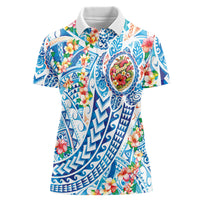 Hawaiian Turtle and Lei Women Polo Shirt Tribal Kakau and Tropical Plants Human Heart LT03 Female Multicolor - Polynesian Pride