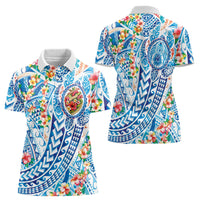 Hawaiian Turtle and Lei Women Polo Shirt Tribal Kakau and Tropical Plants Human Heart LT03 - Polynesian Pride