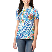 Hawaiian Turtle and Lei Women Polo Shirt Tribal Kakau and Tropical Plants Human Heart LT03 - Polynesian Pride