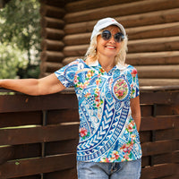 Hawaiian Turtle and Lei Women Polo Shirt Tribal Kakau and Tropical Plants Human Heart LT03 - Polynesian Pride