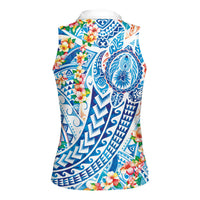 Hawaiian Turtle and Lei Women Sleeveless Polo Shirt Tribal Kakau and Tropical Plants Human Heart LT03 - Polynesian Pride