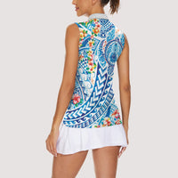Hawaiian Turtle and Lei Women Sleeveless Polo Shirt Tribal Kakau and Tropical Plants Human Heart LT03 - Polynesian Pride