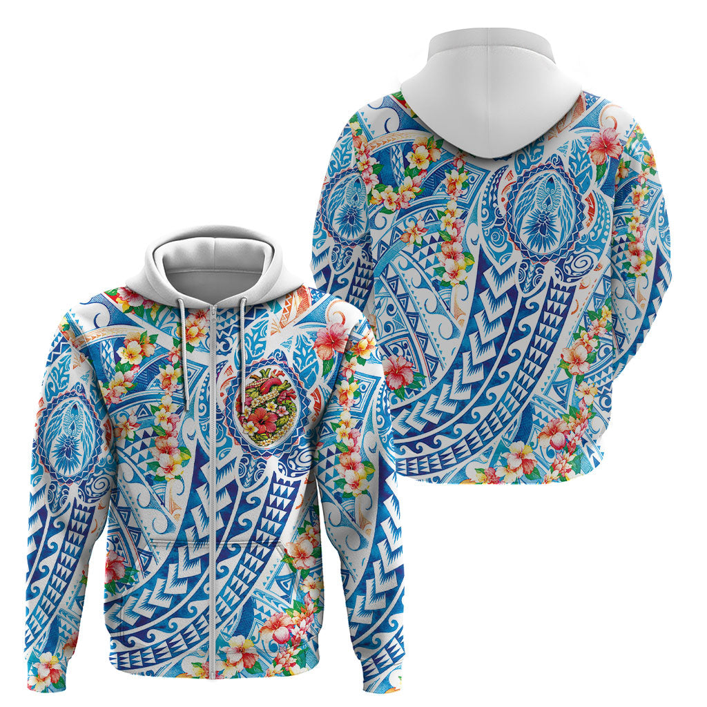 Hawaiian Turtle and Lei Zip Hoodie Tribal Kakau and Tropical Plants Human Heart LT03 - Polynesian Pride