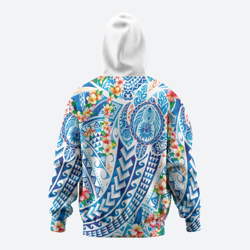 Hawaiian Turtle and Lei Zip Hoodie Tribal Kakau and Tropical Plants Human Heart LT03 - Polynesian Pride