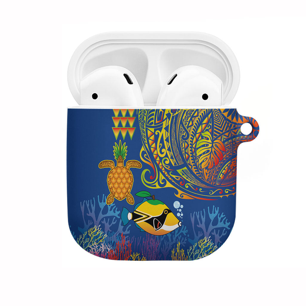 Hawaii Ocean AirPods Case Pineapple Turtle and Mango Reef Triggerfish and Kakau Tattoo LT03 Multicolor - Polynesian Pride
