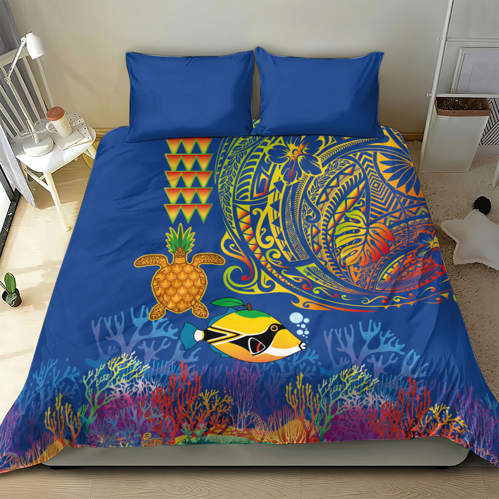 Hawaii Ocean Bedding Set Pineapple Turtle and Mango Reef Triggerfish and Kakau Tattoo LT03 - Polynesian Pride