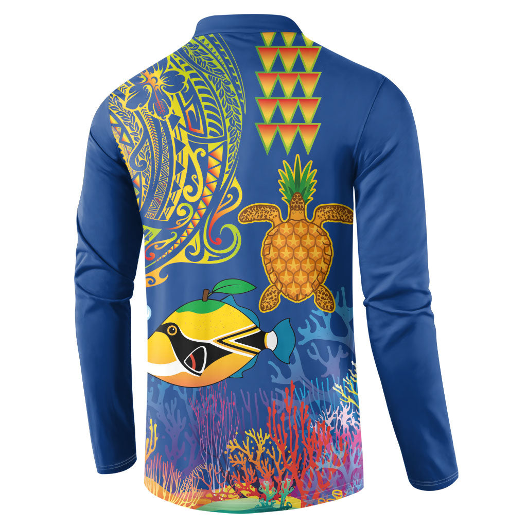 Hawaii Ocean Button Sweatshirt Pineapple Turtle and Mango Reef Triggerfish and Kakau Tattoo LT03 - Polynesian Pride