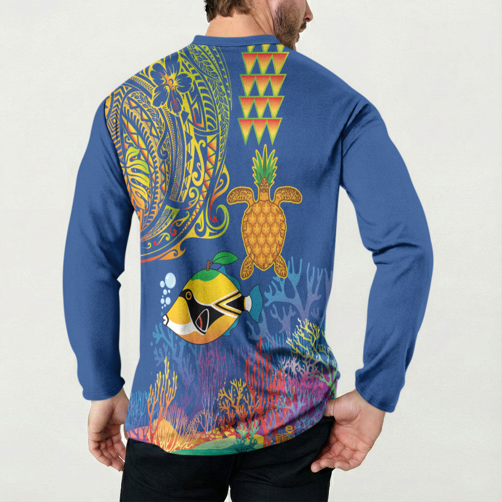 Hawaii Ocean Button Sweatshirt Pineapple Turtle and Mango Reef Triggerfish and Kakau Tattoo LT03 - Polynesian Pride