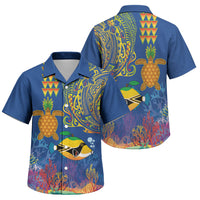 Hawaii Ocean Family Matching Off The Shoulder Long Sleeve Dress and Hawaiian Shirt Pineapple Turtle and Mango Reef Triggerfish and Kakau Tattoo LT03 Son's Shirt Multicolor - Polynesian Pride