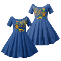 Hawaii Ocean Family Matching Puletasi and Hawaiian Shirt Pineapple Turtle and Mango Reef Triggerfish and Kakau Tattoo LT03 Daughter's Dress Multicolor - Polynesian Pride