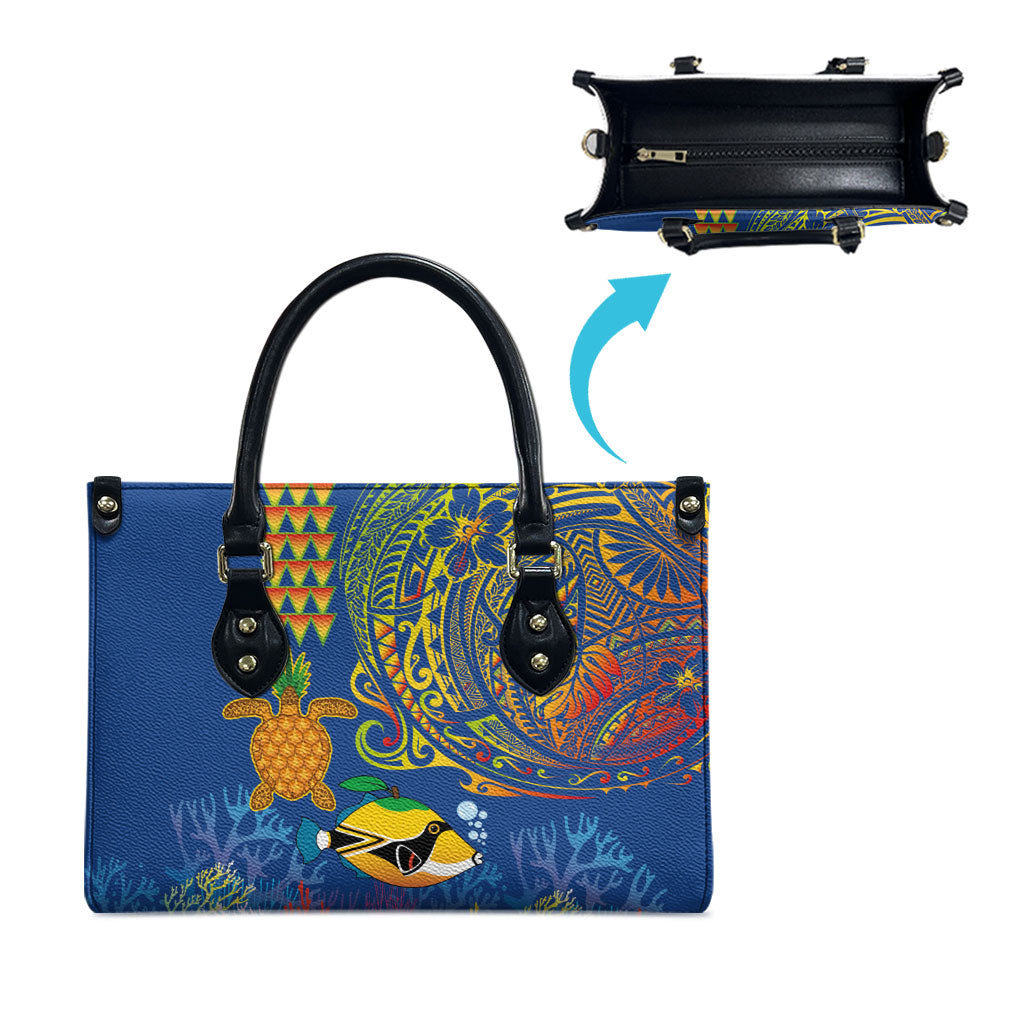 Hawaii Ocean Leather Bag Pineapple Turtle and Mango Reef Triggerfish and Kakau Tattoo LT03 - Polynesian Pride