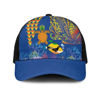 Hawaii Ocean Mesh Trucker Cap Pineapple Turtle and Mango Reef Triggerfish and Kakau Tattoo LT03 One Size Black Multicolor - Polynesian Pride