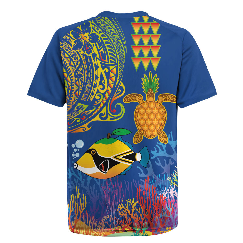 Hawaii Ocean Rugby Jersey Pineapple Turtle and Mango Reef Triggerfish and Kakau Tattoo LT03 - Polynesian Pride