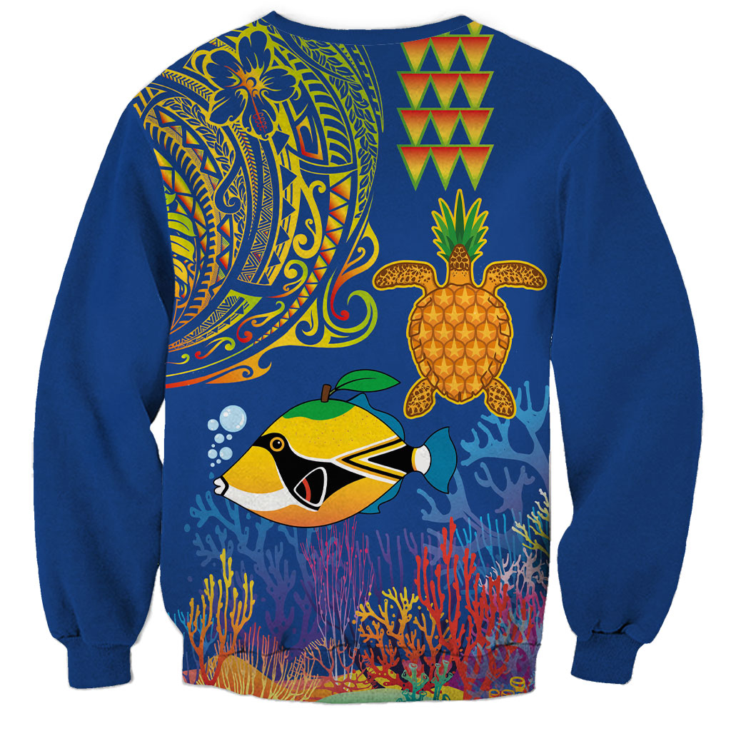 Hawaii Ocean Sweatshirt Pineapple Turtle and Mango Reef Triggerfish and Kakau Tattoo LT03 - Polynesian Pride